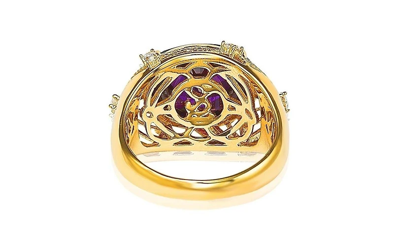 Suzy Levian Sterling Silver Cubic Zirconia Checkered-cut Oval Webbed Ring