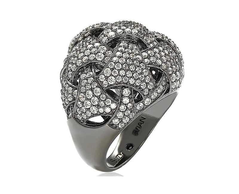 Suzy Levian Sterling Silver Cubic Zirconia Weaving Dome Ring