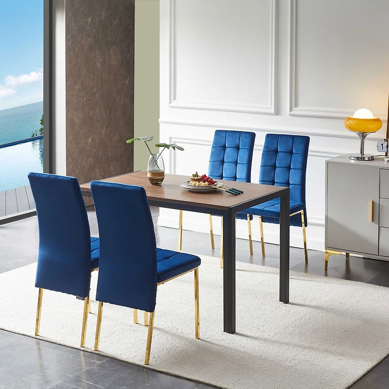 Streamdale Blue Velvet Dining Set with Golden Legs