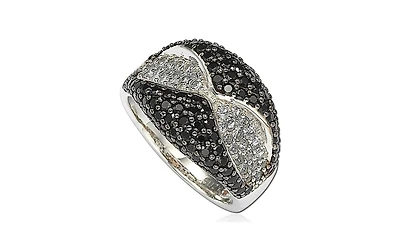Suzy Levian Sterling Silver Cubic Zirconia Black and White Edge Ring