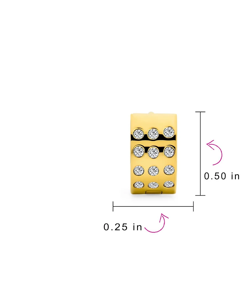 Bling Jewelry Channel Set 3 Row Cubic Zirconia Cz Wide Mini Hoop Huggie Earrings Silver Black Rose Yellow Gold Plated Steel Stainless