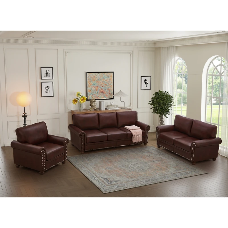 Streamdale Furniture Living Room Sofa With Storage Sofa 1+2+3 Sectional Burgundy Faux Leather