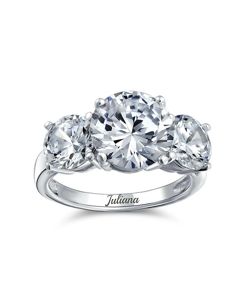 Bling Jewelry 3CTW Cz Past Present Future Three Stone Promise Ring Round Solitaire Cut Cubic Zirconia .925 Sterling Silver