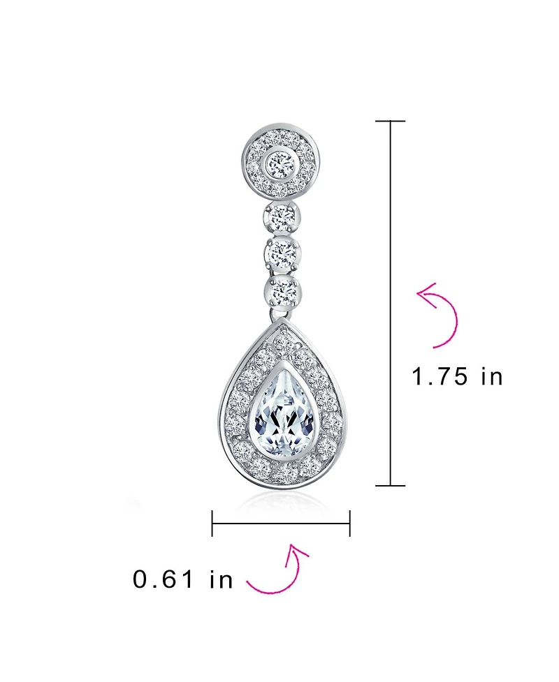 Bling Jewelry Teardrop Halo Cubic Zirconia Pave Cz Dangle Statement Clip On Earrings Rose Gold Plated