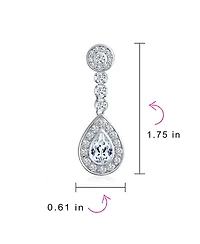 Bling Jewelry Teardrop Halo Cubic Zirconia Pave Cz Dangle Statement Clip On Earrings Rose Gold Plated