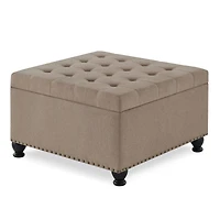 Linen Upholstered Storage Ottoman/coffee table with Wooden Legs
