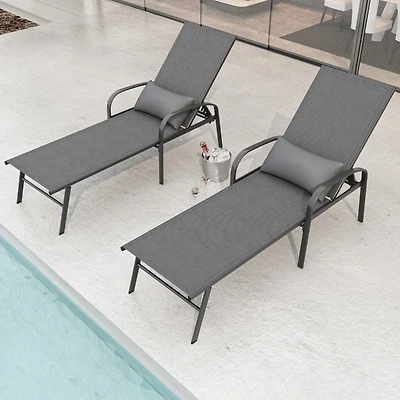 Streamdale 2 Pieces Set Outdoor Patio Swimming Pool Lounge Gray Color With Pillow