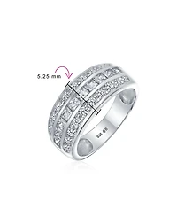 Bling Jewelry Art Deco Style Pink Blue Clear Cubic Zirconia Cz Dome 3 Row Wide Statement Band Ring Sterling Silver 8MM