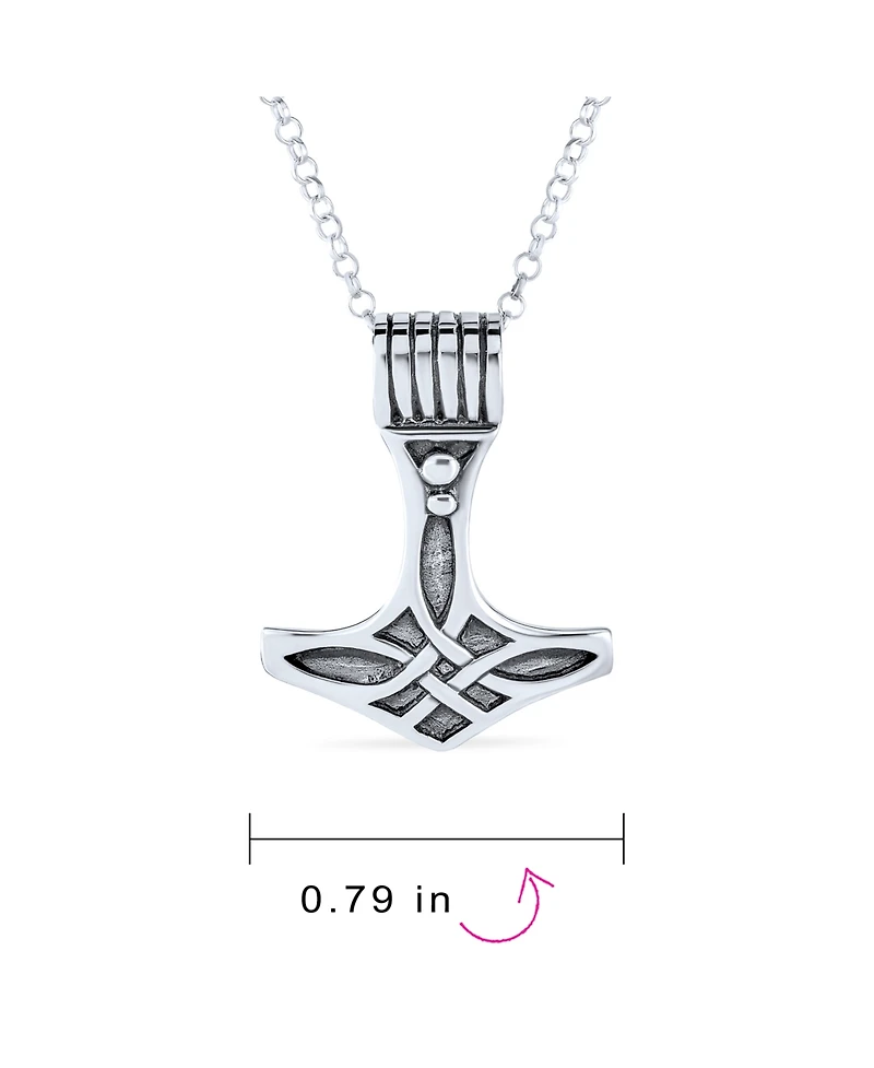 Bling Jewelry Amulet Celtic Knot Hammer Pendant Necklace For Women Oxidized Sterling Silver
