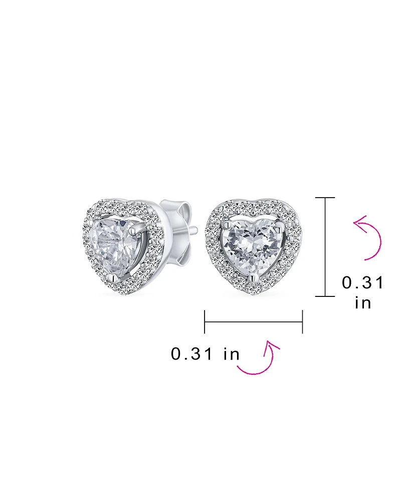 Bling Jewelry Cubic Zirconia Heart Shaped Stud Earrings Halo Bezel Set Cz Sterling Silver