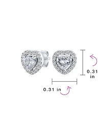 Bling Jewelry Cubic Zirconia Heart Shaped Stud Earrings Halo Bezel Set Cz Sterling Silver
