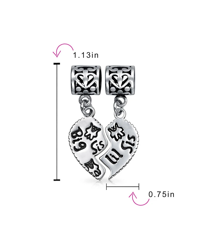 Bling Jewelry Bff Sis Little Sis Heart Charm Bead Sterling Silver for European Bracelet