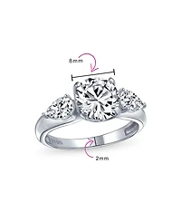 Timeless 3CT Aaa Cz Trillion Side Stones Promise Cubic Zirconia Brilliant Cut Solitaire Round Engagement Ring For Women .925 Sterling Silver