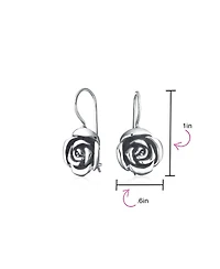 Bling Jewelry Rose Flower Drop Earrings French Wire Black Oxidized Sterling Silver