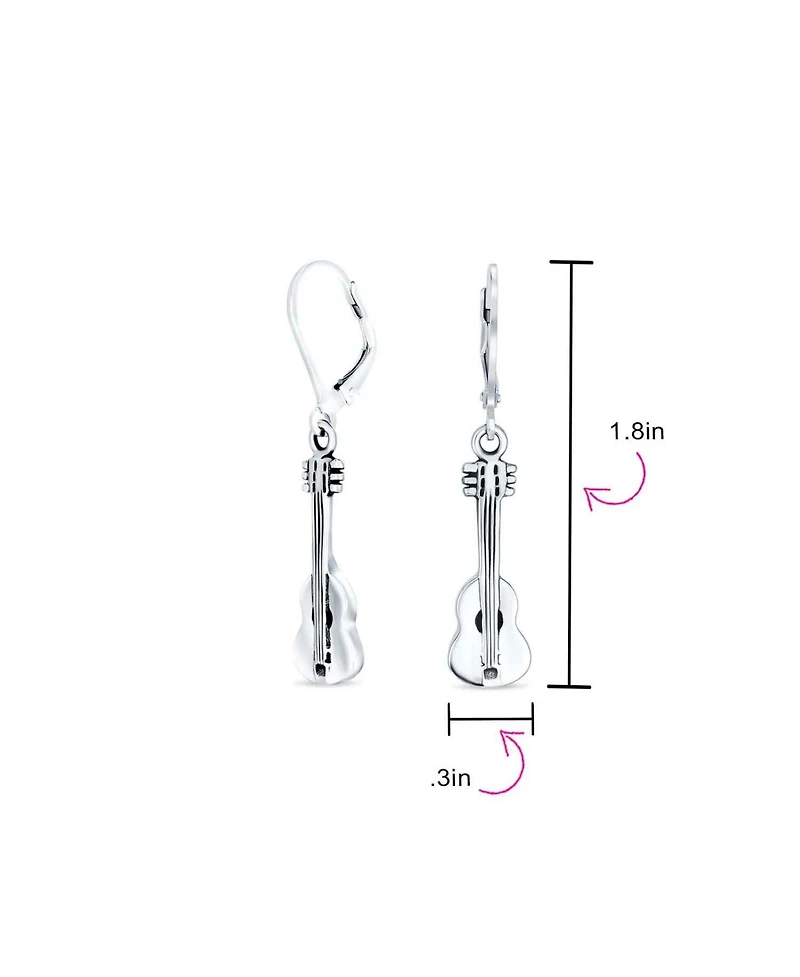 Musician Acoustic Guitar Rock Star Music Lover Instrument Lever back Dangle Earrings For Women .925 Sterling Silver
