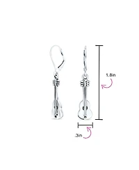 Musician Acoustic Guitar Rock Star Music Lover Instrument Lever back Dangle Earrings For Women .925 Sterling Silver