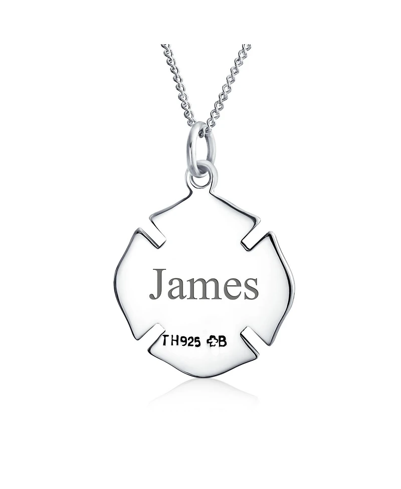 Round Small Firefighter Fire Dept Shield Medallion Pendant Necklace For Firemen Wife For Women Sterling Silver 16 Inch