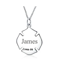 Round Small Firefighter Fire Dept Shield Medallion Pendant Necklace For Firemen Wife For Women Sterling Silver 16 Inch