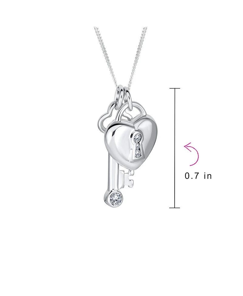 Bling Jewelry Love Lock And Key Heart Cz Accent Charm Pendant Necklace For Women For Sterling Silver