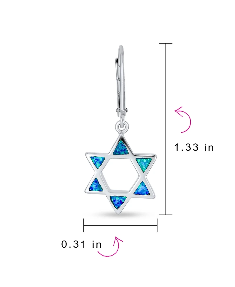 Bling Jewelry Created Blue Opal Religious Judaica Magen Hanukkah Star Of David Leverback Dangle Earrings Bat Mitzvah Sterling Silver