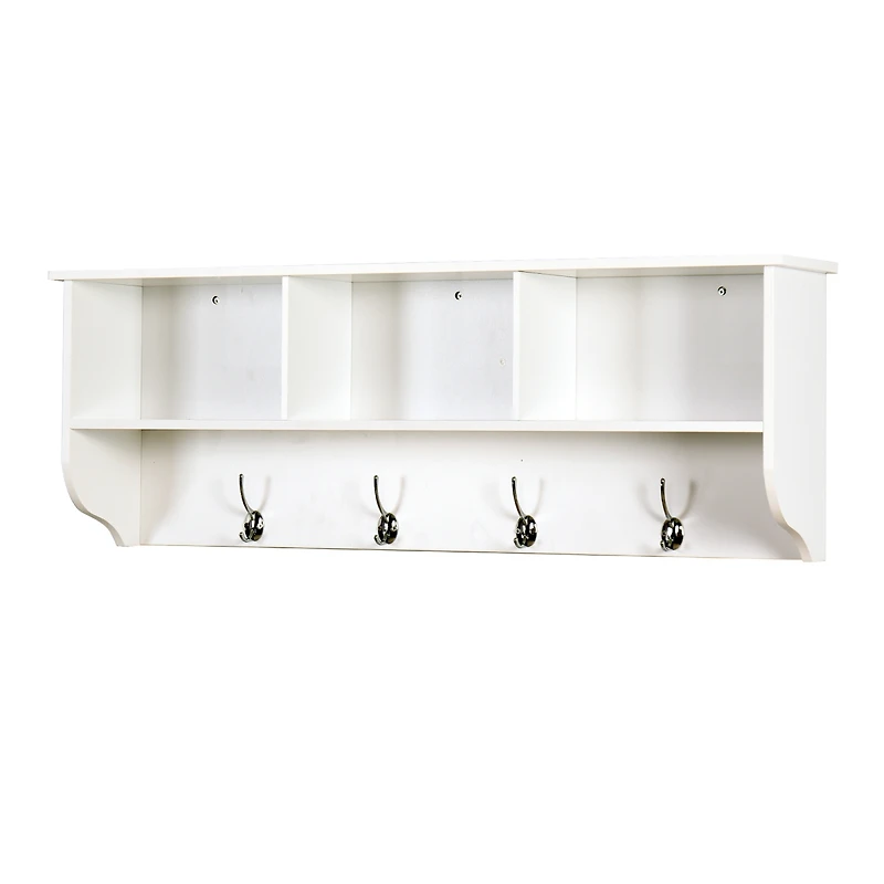 Streamdale Furniture White Entryway Wall Mounted Coat Rack With 4 Dual Hooks Living Room Wooden Storage Shelf