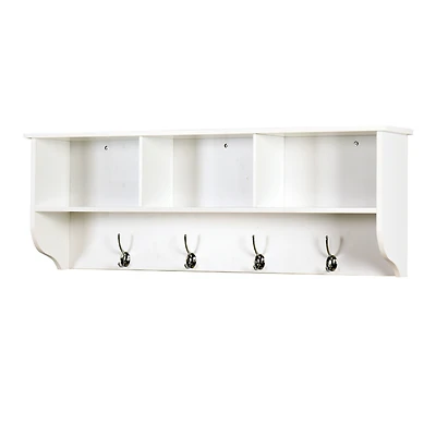 Streamdale Furniture White Entryway Wall Mounted Coat Rack With 4 Dual Hooks Living Room Wooden Storage Shelf