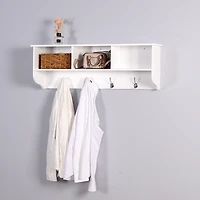 Streamdale Furniture White Entryway Wall Mounted Coat Rack With 4 Dual Hooks Living Room Wooden Storage Shelf