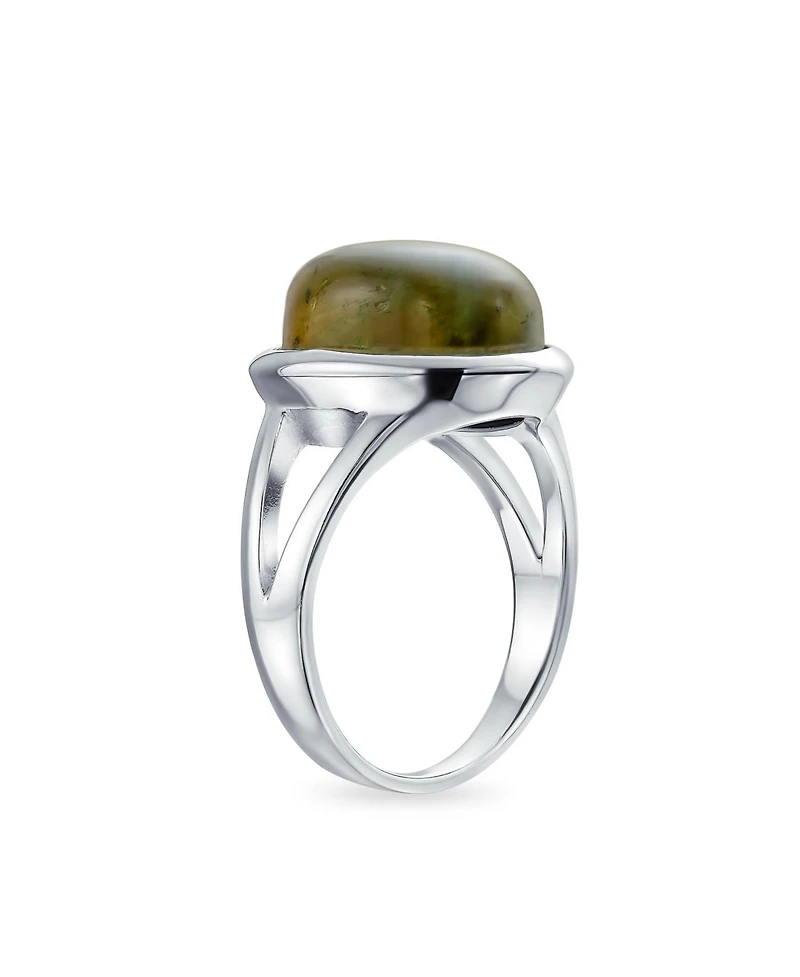 Bling Jewelry Oval Cabochon Bezel Natural Stone Split Shank Boho Statement Ring Sterling Silver