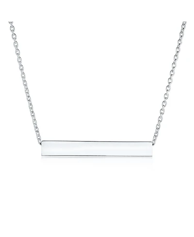 Bling Jewelry Message Initials Simple Geometric Minimalist 3 Sided Tube Horizontal Bar Pendant Necklace For Women Sterling Silver