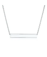 Bling Jewelry Message Initials Simple Geometric Minimalist 3 Sided Tube Horizontal Bar Pendant Necklace For Women Sterling Silver