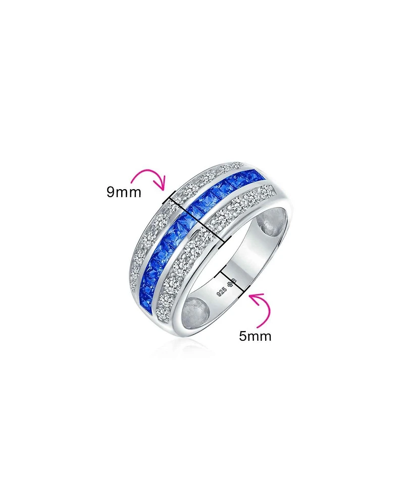 Bling Jewelry Cubic Zirconia Half Eternity Channel Set Princess Cut Cz Dome 3 Row Wide Statement Band Ring .925 Sterling Silver Comfort Fit 8MM