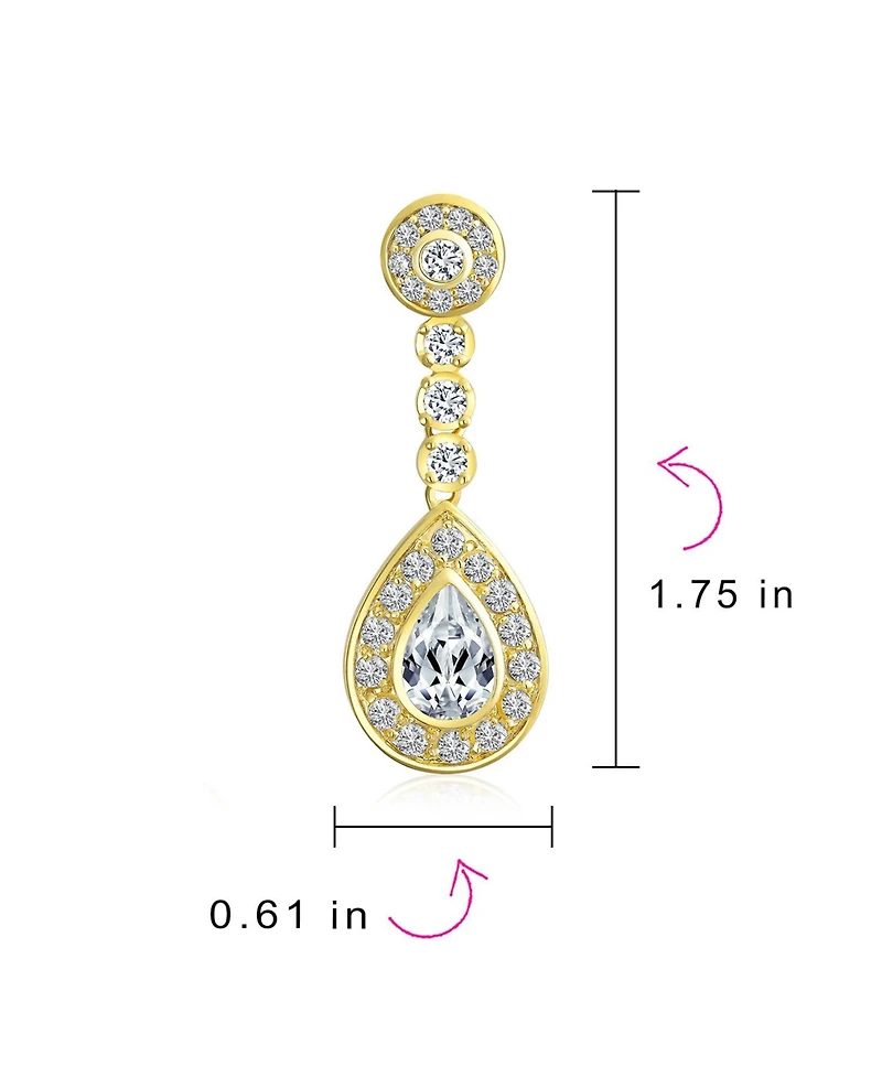 Bling Jewelry Teardrop Halo Cubic Zirconia Pave Cz Dangle Statement Clip On Earrings Rose Gold Plated
