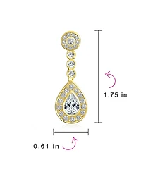 Bling Jewelry Teardrop Halo Cubic Zirconia Pave Cz Dangle Statement Clip On Earrings Rose Gold Plated