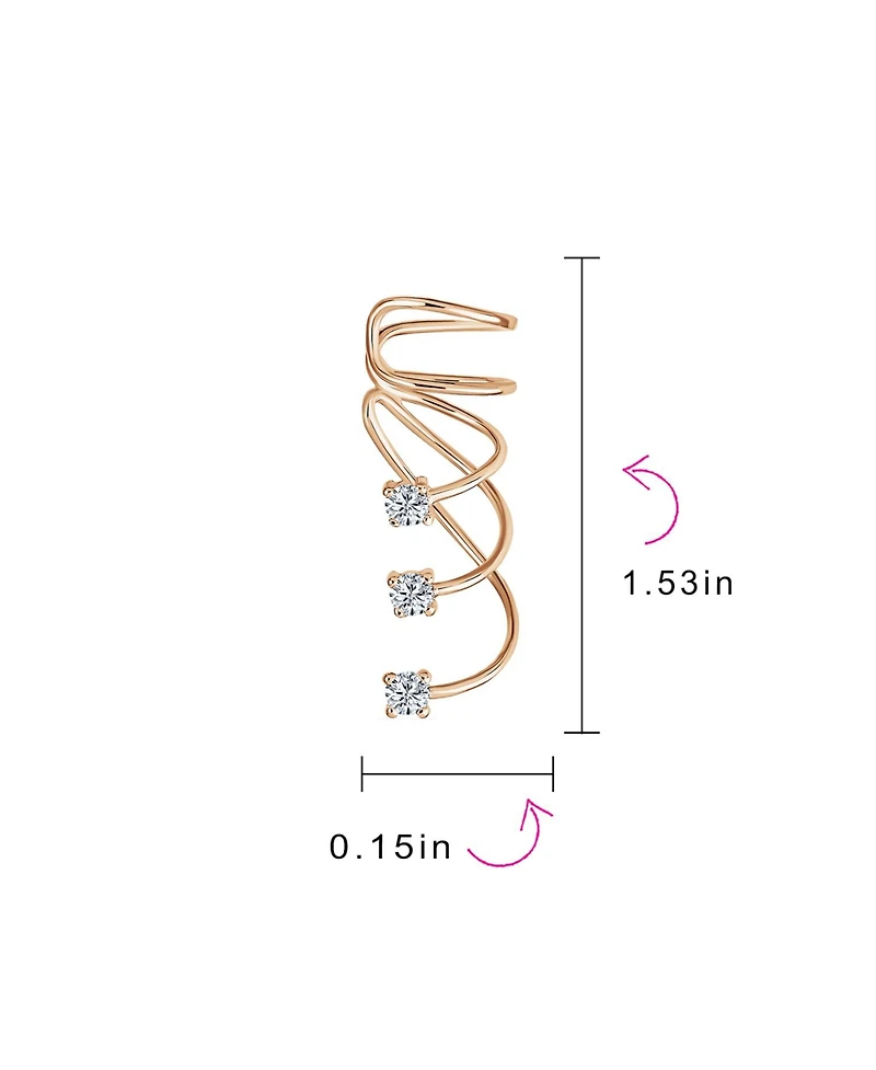Bling Jewelry Triple Spiral Cz Curved Crawlers Ear Cuff Cartilage Earrings 14K Gold Plated Silver