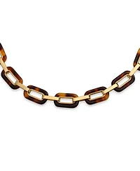 Bling Jewelry Fashion Golden Brown Oval Link Faux Tortoise Shell Collar Necklace Gold Plated Stainless Steel Chain Toggle Clasp