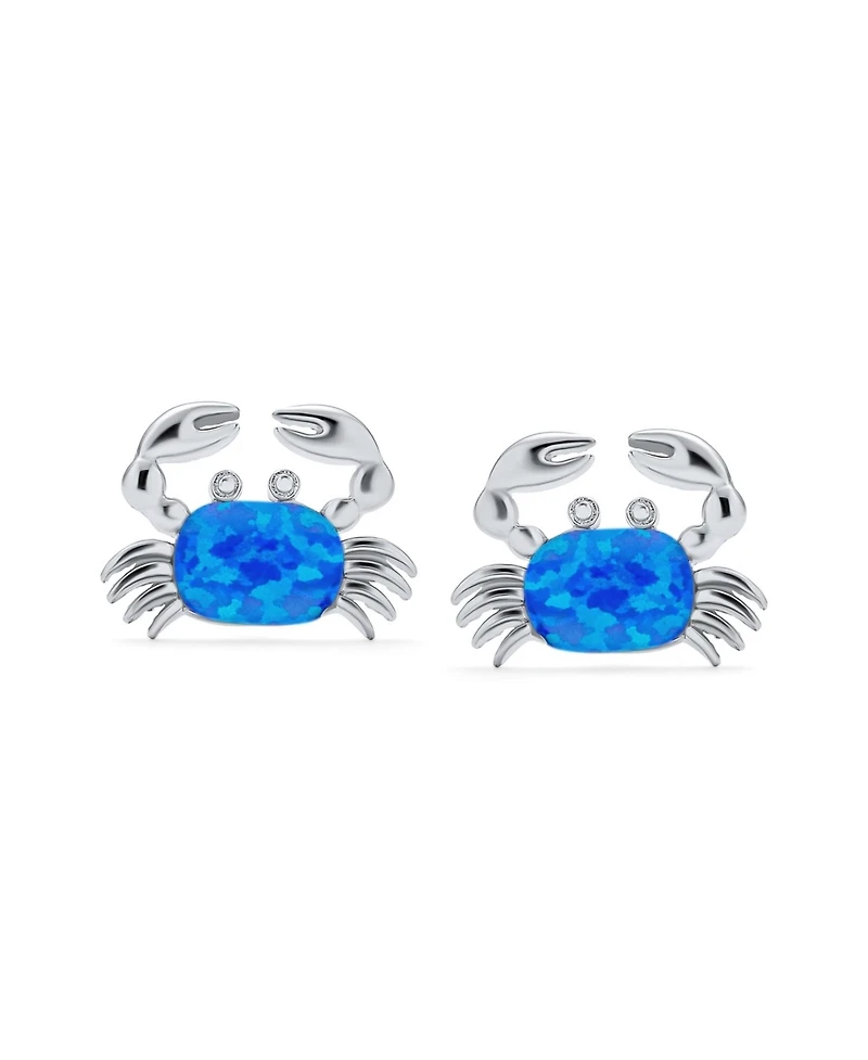 Bling Jewelry Small Tropical Vacation Nautical Created Synthetic Opal Crab Stud Earrings Sterling Silver