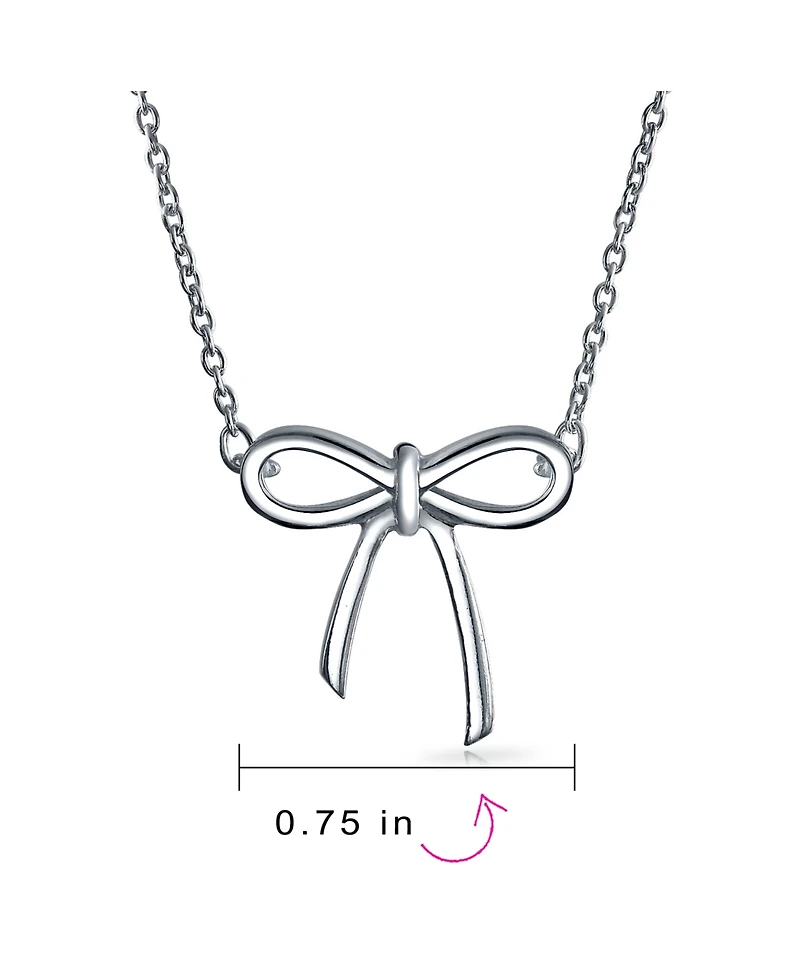 Bling Jewelry Minimalist Holiday Bow Ribbon Pendant Station Pendant Necklace Sterling Silver