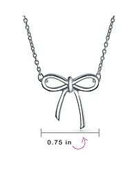 Bling Jewelry Minimalist Holiday Bow Ribbon Pendant Station Pendant Necklace Sterling Silver
