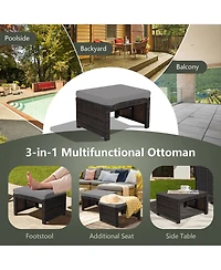 Gymax Set of 2 Rattan Ottoman Footrest Footstool Patio Furniture w/ White Cushion