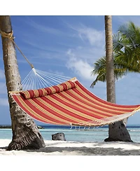 Costway Hammock w/ Pillow Curved Bamboo Spreader Bar Chain Portable Indoor Outdoor
