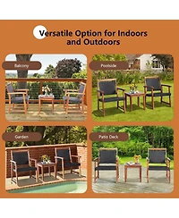 Slickblue 3 Pieces Rattan Bistro Set with Acacia Wood Frame for Garden