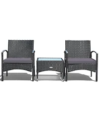 Slickblue 3 Pieces Patio Wicker Rattan Furniture Set with Cushion for Lawn Backyard