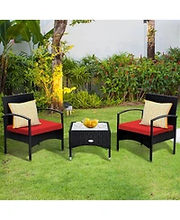 Slickblue 3 Pieces Patio Wicker Rattan Furniture Set with Cushion for Lawn Backyard