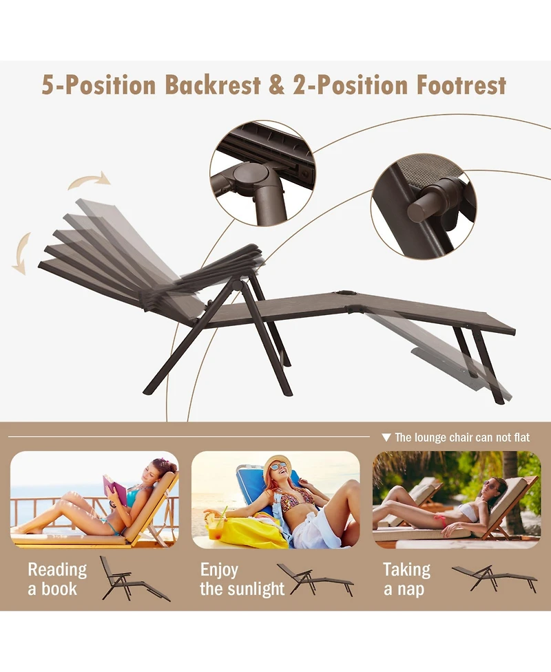 Slickblue Patio Foldable Chaise Lounge Chair with Backrest and Footrest
