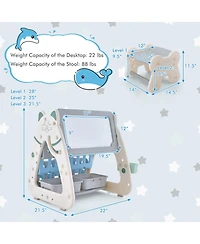 Slickblue 3-In-1 Double Sided Magnetic Dry-Erase Board with Stool and Flipped Writing Desktop