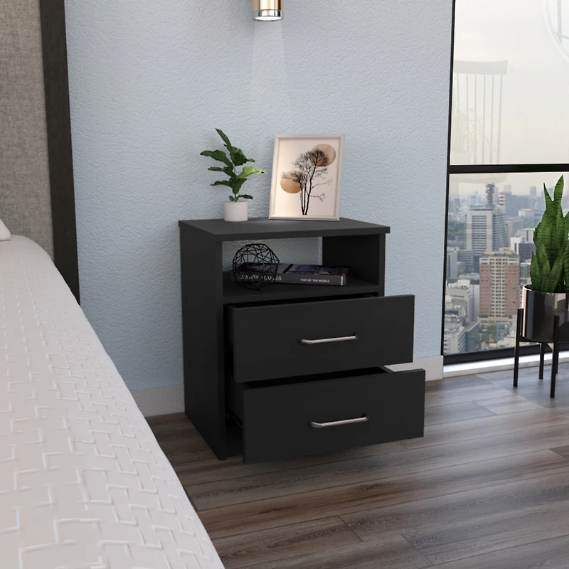 Streamdale Furniture Nightstand Olivenza, Two Drawers, Black Wengue Finish