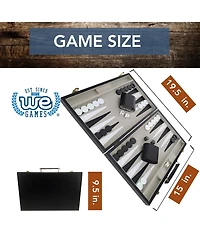 We Games Black Leatherette Backgammon Set, 14.75 x 9.75 in. closed