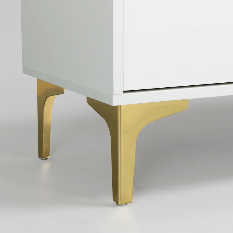 Streamdale White Tv stand with Led lights and gold legs