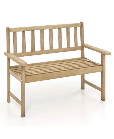 Teak Wood Garden Bench 2-Person Patio Bench with Backrest & Armrests