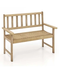 Teak Wood Garden Bench 2-Person Patio Bench with Backrest & Armrests